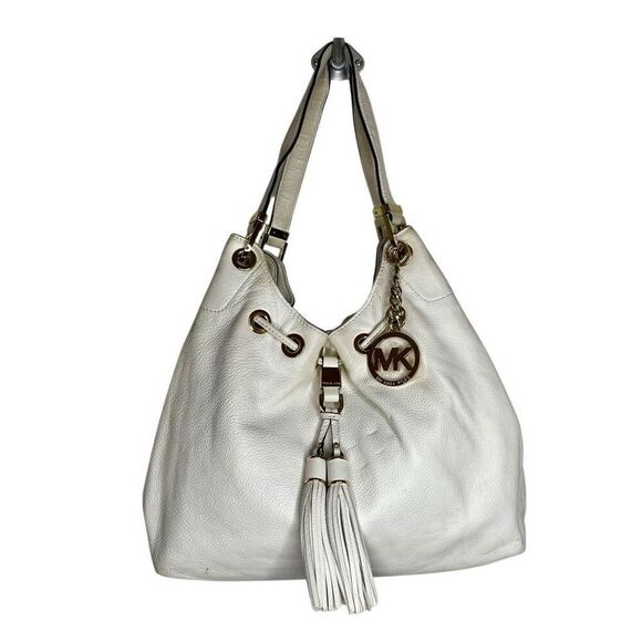Michael Kors Large Camden drawstring in Optic White Shoulder Bag Tassels Gold Mk - Picture 1 of 12